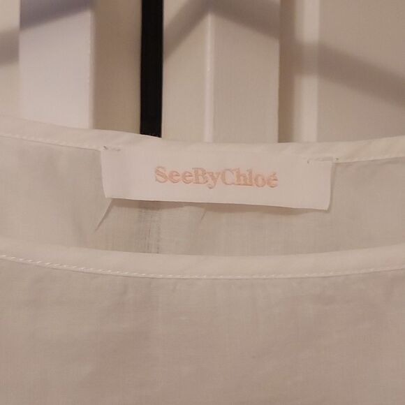 See by Chloe peasant blouse short sleeve smocked boho blouse cream - Picture 5 of 15